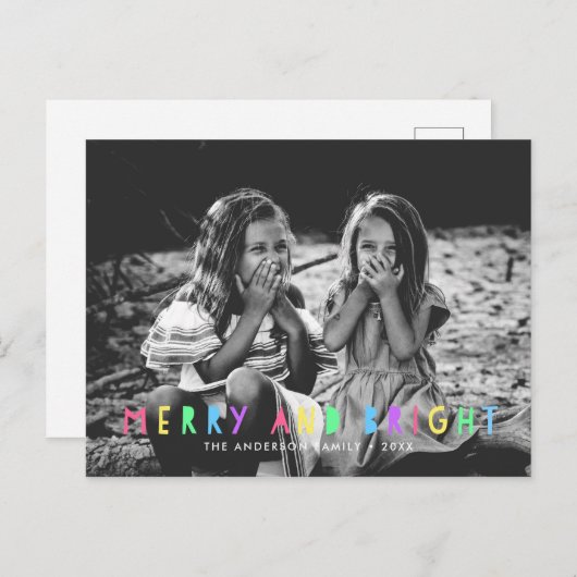 Festive Merry en Bright Single Photo Kerstmis Feestdagenkaart (Voorkant / Achterkant)