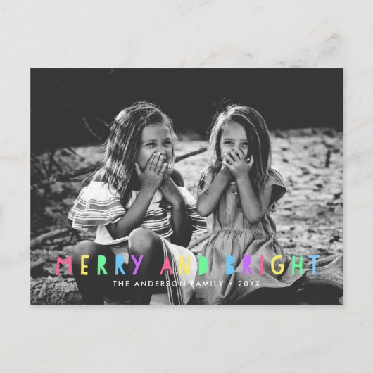 Festive Merry en Bright Single Photo Kerstmis Feestdagenkaart (Voorkant)