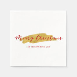 Festive Merry Gold Foil Brush Stroke Servet