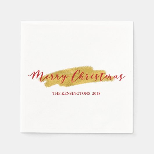 Festive Merry Gold Foil Brush Stroke Servet (Voorkant)