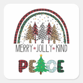 Festive Merry Jolly Kind Merry kerstboom Vierkante Sticker