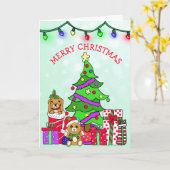 Festive Merry kerstboom en Gifts Whimsical Kaart (Gele Bloem)