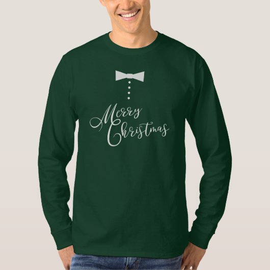 Festive Merry kerstbow Stropdas Tuxedo Style T-shirt (Voorkant)