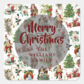 Festive  Merry-kerstfamilienaam Vierkante Sticker (Voorkant)