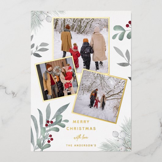 Festive Merry kerstfoto Collage Folie Feestdagenkaart (Voorkant)