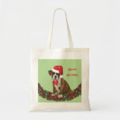 Festive Merry Kerstmis Boxer Puppy Santa Hat Tote Bag (Voorkant)