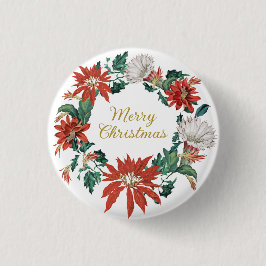 Festive Merry Kerstmis Floral Poinsettia Wreater Ronde Button 3,2 Cm