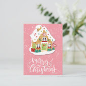 Festive Merry Kerstmis Gingerbrood Pink Briefkaart (Staand voorkant)