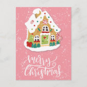 Festive Merry Kerstmis Gingerbrood Pink Briefkaart (Voorkant)