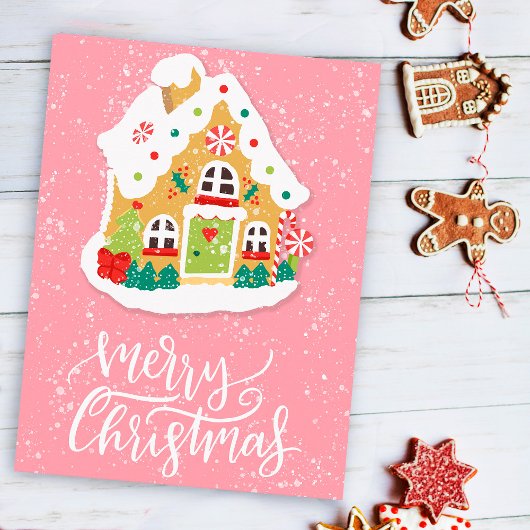 Festive Merry Kerstmis Gingerbrood Pink Briefkaart