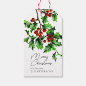 Festive  Merry Kerstmis Holly Berries Cadeaulabel (Voorkant)