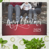 Festive Merry Kerstmis met foto van Y Theedoek (Gevouwen)