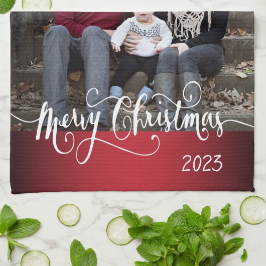 Festive Merry Kerstmis met foto van Y Theedoek (Gevouwen)