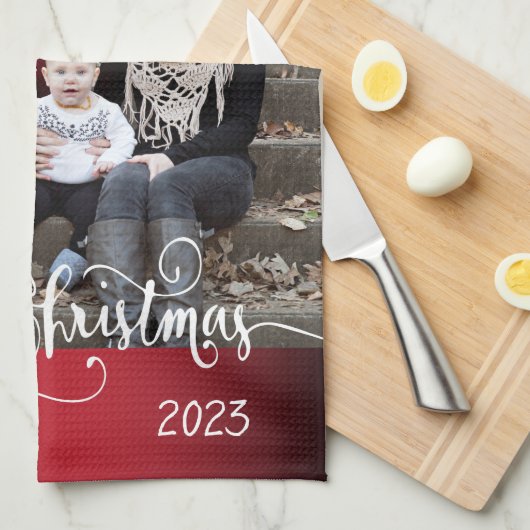 Festive Merry Kerstmis met foto van Y Theedoek (Quarter Fold)