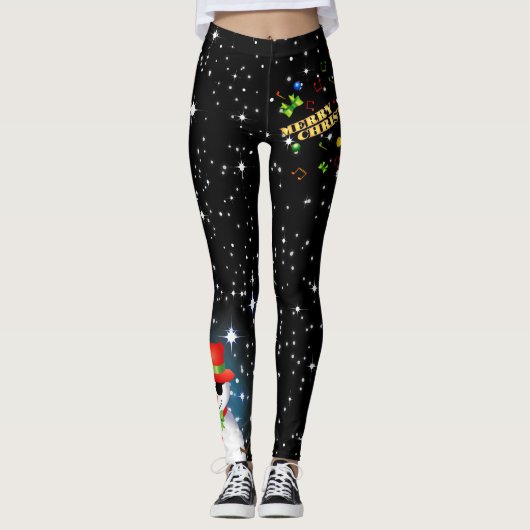 Festive Merry Kerstmis met Funky Frosty Snowman Leggings (Voorkant)