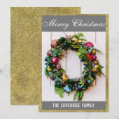 Festive Merry Kerstmis met grijs en goudglitter Feestdagenkaart (Voorkant / Achterkant)