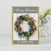 Festive Merry Kerstmis met grijs en goudglitter Feestdagenkaart (Staand voorkant)