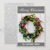 Festive Merry Kerstmis met grijze zilver glitter Feestdagenkaart (Voorkant / Achterkant)