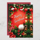 Festive Merry Kerstmis, op maat gesneden rood Feestdagenkaart (Voorkant / Achterkant)