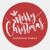 Festive Merry Kerstmis, op maat gesneden rood Ronde Sticker (Voorkant)