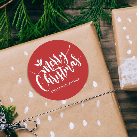 Festive Merry Kerstmis, op maat gesneden rood Ronde Sticker