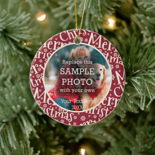 Festive Merry Kerstmis Snowflake Twee foto Keramisch Ornament (Boom)