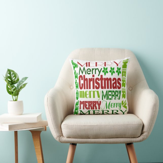 Festive Merry kersttypografie Pillow Kussen (Stoel)