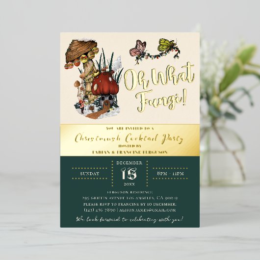 Festive Merry Mushroom kerstfeestdag feest Folie Uitnodiging (Staand Voorkant)