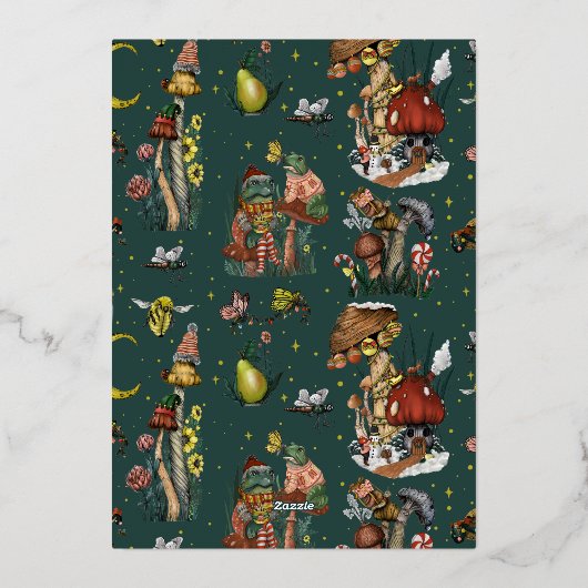 Festive Merry Mushroom kerstfeestdag feest Folie Uitnodiging (Achterkant)