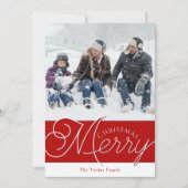 Festive Merry Script Red & White-foto van Kerstmis Feestdagenkaart (Voorkant)