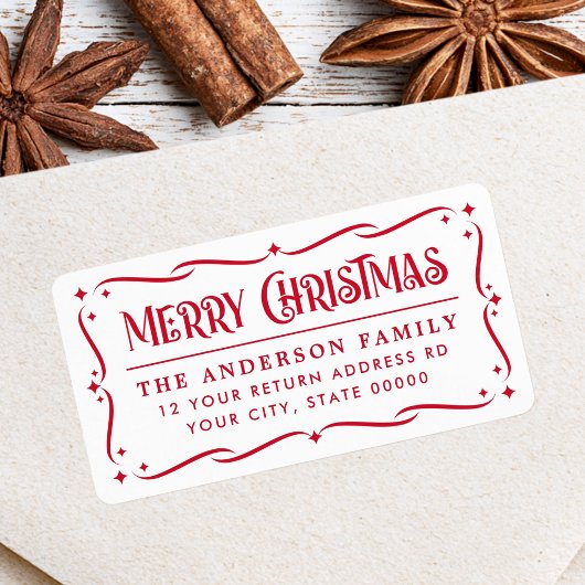 Festive Merry White, terugzendadres voor witte ker Etiket