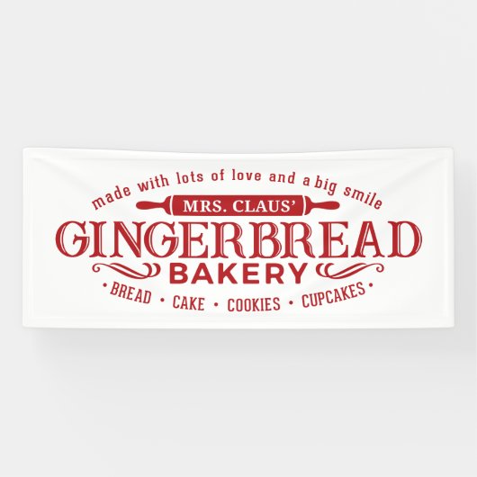 Festive mevrouw Claus Gingerbrood Bakery business Spandoek (Horizontaal)
