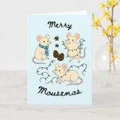Festive Mice with Fairy Lights – Christmas Card Kaart (Gele Bloem)