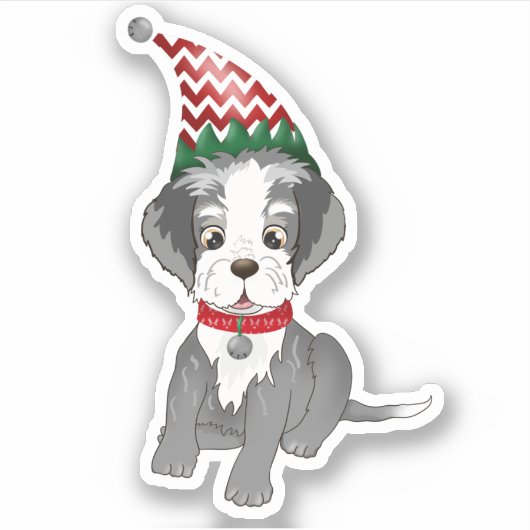 Festive Miniature Schnauzer Puppy Sticker (Voorkant)