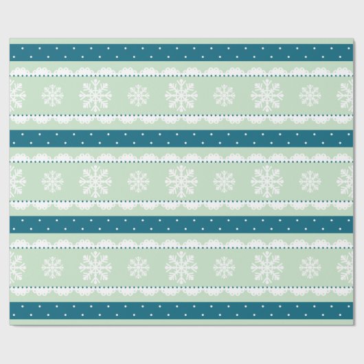 Festive Mint Polka Dots White Snowflakes Pattern Cadeaupapier (Vlak)