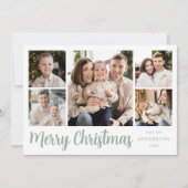 Festive Mint Script 5 Photo Collage Feestdagenkaart (Voorkant)