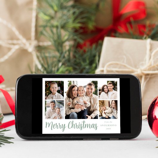 Festive Mint Script 5 Photo Collage Feestdagenkaart