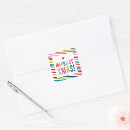 FESTIVE modern colorful bold brushed stripe Vierkante Sticker (Envelop)