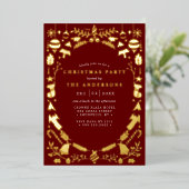 Festive Modern Gold Donk Red-kerstfeest Folie Uitnodiging (Staand Voorkant)