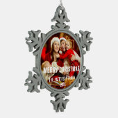 Festive Modern Merry-kerstfotoornament Tin Sneeuwvlok Ornament (Links)