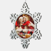 Festive Modern Merry-kerstfotoornament Tin Sneeuwvlok Ornament (Rechts)