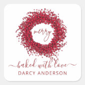 Festive Modern met liefdesrode Berry Wreater Vierkante Sticker (Voorkant)