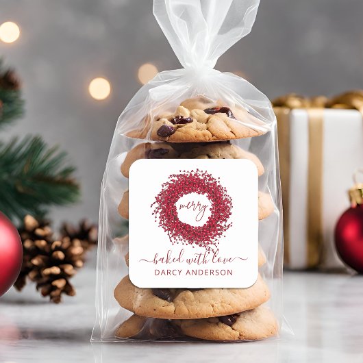 Festive Modern met liefdesrode Berry Wreater Vierkante Sticker