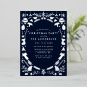 Festive Modern Silver Navy Blue Kerstparty Folie Uitnodiging (Staand Voorkant)