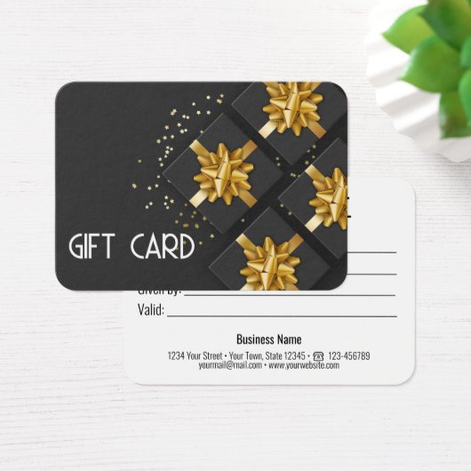 Festive Moderne Gold Bow Black Cadebox Cadeaukaart Visitekaartje (Bureau)