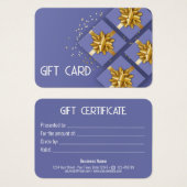 Festive Moderne Gold Bow Blue Cadebox Cadeaukaart Visitekaartje (Voorkant /achterkant)