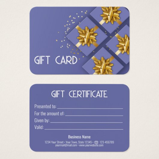 Festive Moderne Gold Bow Blue Cadebox Cadeaukaart Visitekaartje (Voorkant /achterkant)