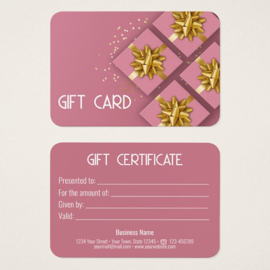 Festive Moderne Gold Bow Pink Cadebox Cadeaukaart Visitekaartje (Voorkant /achterkant)