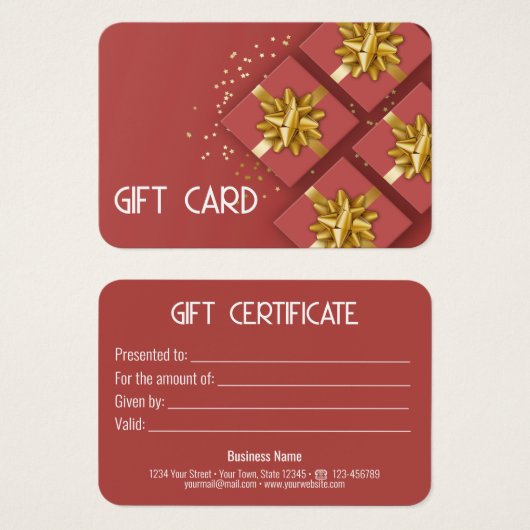 Festive Moderne Gold Bow Red Cadebox Cadeaukaart Visitekaartje (Voorkant /achterkant)