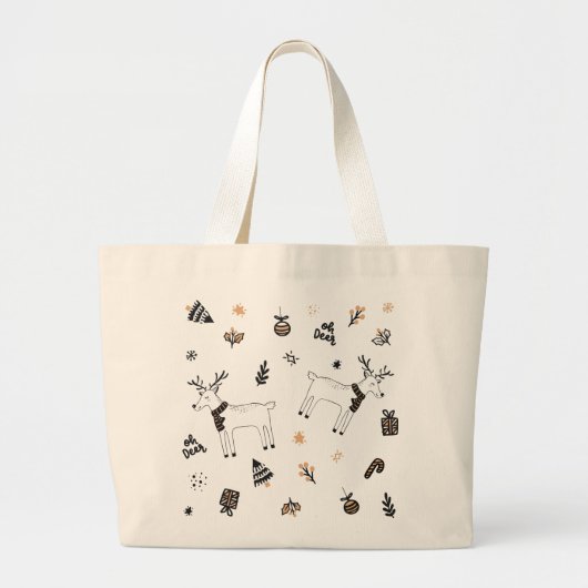 Festive Moderne kerstfeestdag rendierpatroon Grote Tote Bag (Voorkant)